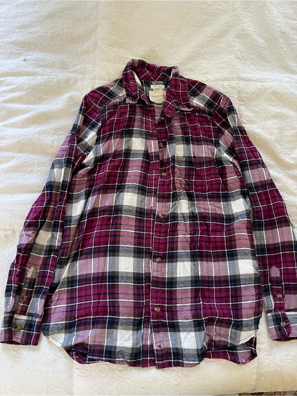 Women’s Plaid Button-Up Shirt Boyfriend style purple and White size small